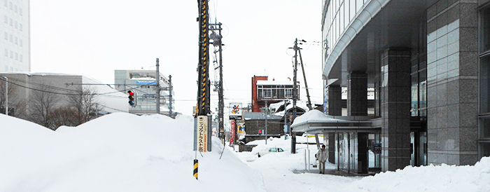 事業所周辺 除雪した雪は3メートルの高さに